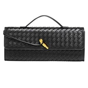 Elegant Black Woven Genuine Leather Clutch